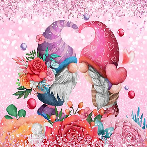 NAIMOER Gnomes Diamond Painting Kits für Erwachsene, Full Drill Gnom with Love Diamond Painting Kits, DIY 5D Blumen Diamant Dots Valentinstag Blumen Diamant Kunst Kits für Home Decor 35x35cm von NAIMOER