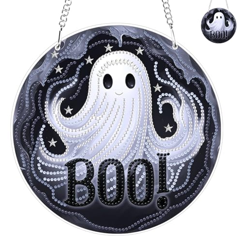 NAIMOER Halloween Geister Diamond Painting Anhänger, Diamant Malerei Kinder Erwachsene, Hängende Ornament Bastelset Set für Geschenk Mädchen 7-12Jahre Fensterbilder Wand Dekoration von NAIMOER