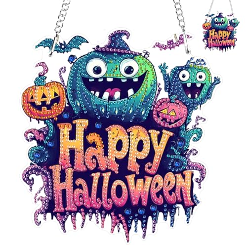 NAIMOER Halloween Glückliches Diamond Painting Anhänger, Diamant Malerei Kinder Erwachsene, Hängende Ornament Bastelset Set für Geschenk Mädchen 7-12Jahre Fensterbilder Wand Dekoration von NAIMOER