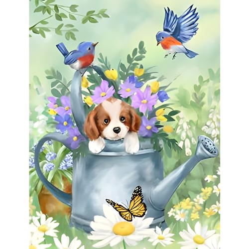 NAIMOER Hund Diamond Painting Erwachsene, Diamant Painting Bilder Blume Diamond Painting Set Erwachsene Frühling Diamond Painting Kinder 5D Diamant Malerei für Home Wand Décor(30x40cm) von NAIMOER