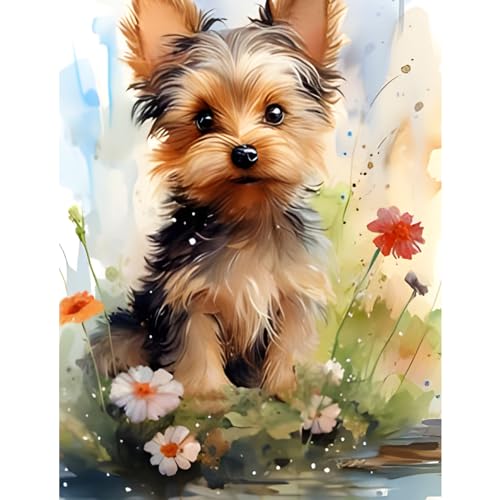 NAIMOER Hunde Diamond Painting Erwachsene, Tiere Diamant Painting Bilder, Diamond Painting Set Erwachsene Frühling Diamond Painting Kinder 5D Diamant Malerei für Home Wand Décor(30x40cm) von NAIMOER