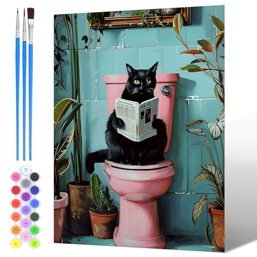 NAIMOER Katze Lesebuch in der Toilette Malen Nach Zahlen Erwachsene, Malen Nach Zahlen für Kinder mit Pinseln Acrylpigment für Anfänger Jungen Mädchen Geschenk Wohndekoration 30x40cm NAIMOER Katze Lesebuch in der Toilette Malen Nach Zahlen Erwachsene, Malen Nach Zahlen für Kinder mit Pinseln Acrylpigment für Anfänger Jungen Mädchen Geschenk Wohndekoration 30x40cm von NAIMOER