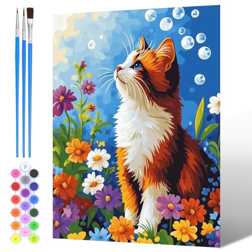 NAIMOER Katze Malen Nach Zahlen Erwachsene, Malen Nach Zahlen Blume für Kinder mit Pinseln Acrylpigment für Anfänger Jungen Mädchen Geschenk Wohndekoration 30x40cm NAIMOER Katze Malen Nach Zahlen Erwachsene, Malen Nach Zahlen Blume für Kinder mit Pinseln Acrylpigment für Anfänger Jungen Mädchen Geschenk Wohndekoration 30x40cm von NAIMOER