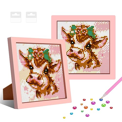 NAIMOER Kuh Diamant Painting Kits für Kinder mit Rahmen, Gerahmte Diamant Malerei für Kinder Alter 6-12, 5D Cartoon Tiere Diamond Painting Kinder Mosaik DIY Handwerk für Home Decor 8x8inch NAIMOER Kuh Diamant Painting Kits für Kinder mit Rahmen, Gerahmte Diamant Malerei für Kinder Alter 6-12, 5D Cartoon Tiere Diamond Painting Kinder Mosaik DIY Handwerk für Home Decor 8x8inch von NAIMOER