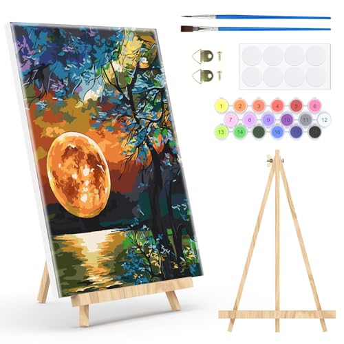 NAIMOER Mond Malen Nach Zahlen Erwachsene, Gerahmt Paint by Numbers Adult Kinder, Baum Malen Nach Zahlen Kinder DIY-Acryl-Ölgemälde Mit All Tools Home Tisch Wanddeko 30X40cm von NAIMOER