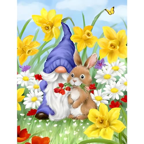 NAIMOER Ostern Diamond Painting Erwachsene, Zwerg Diamant Painting Bilder, Diamond Painting Set Erwachsene Blumen Diamond Painting Kinder 5D Diamant Malerei für Home Wand Décor(30x40cm) von NAIMOER