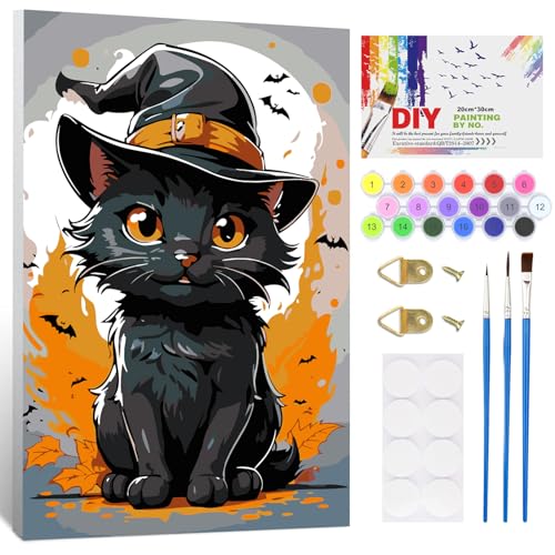 NAIMOER Schwarze Katze Malen Nach Zahlen mit Rahmen Erwachsene, Tiere Malen Nach Zahlen für Kinder Alter 8-12, Digitale Gemälde für Home Decor Geschenke 20x30cm von NAIMOER