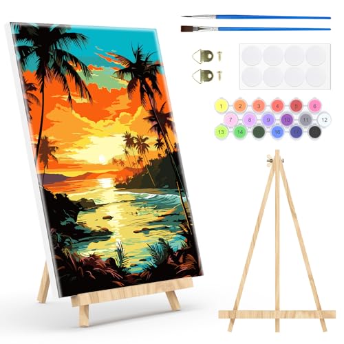 NAIMOER Sonnenuntergang Malen Nach Zahlen Erwachsene, Gerahmt Paint by Numbers Adult Kinder, Landschaft Malen Nach Zahlen Kinder DIY-Acryl-Ölgemälde Mit All Tools Home Wanddeko 30X40cm von NAIMOER