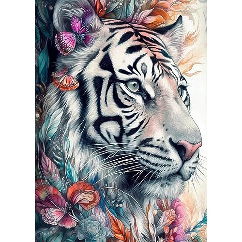 NAIMOER Tiger Diamond Painting Erwachsene, 5D Tiger Diamant Painting Bilder Erwachsene Schmetterling, DIY Diamond Painting Bilder Diamant Malerei Kinder Tiere Set für Home Dekor 30x40cm von NAIMOER