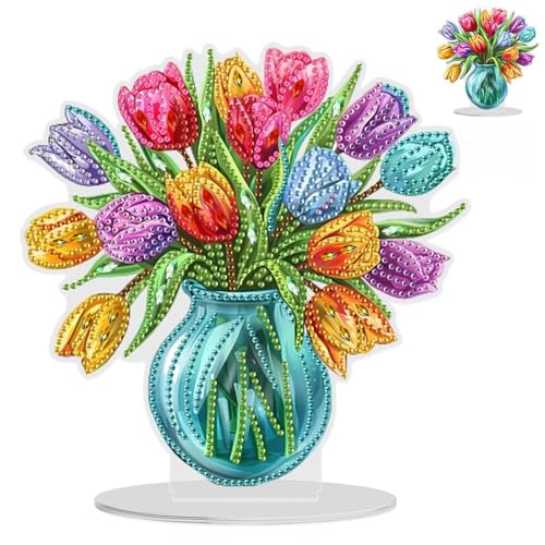 NAIMOER Tulpen Diamond Painting Tischdeko, Diamant Malerei Desktop Blumen Ornamente Kinder Erwachsene, DIY Bastelset Set für Geschenk Mädchen Wand Dekoration von NAIMOER