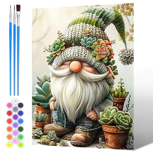 NAIMOER Zwerg Malen Nach Zahlen Erwachsene, Malen Nach Zahlen Pflanze Gnom für Kinder mit Pinseln Acrylpigment für Anfänger Jungen Mädchen Geschenk Wohndekoration 30x40cm von NAIMOER