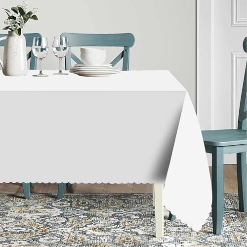 Rechteckige Tischdecke, wasserdicht, Polyester, Blumenrand, knitterfrei, waschbar, Tischdecke für Esszimmer, Buffet-Partys, Picknick, Veranstaltungen, Camping, Party (Weiß, 152,4 x 213,4 cm Rechteckige Tischdecke, wasserdicht, Polyester, Blumenrand, knitterfrei, waschbar, Tischdecke für Esszimmer, Buffet-Partys, Picknick, Veranstaltungen, Camping, Party (Weiß, 152,4 x 213,4 cm von NAINIULT