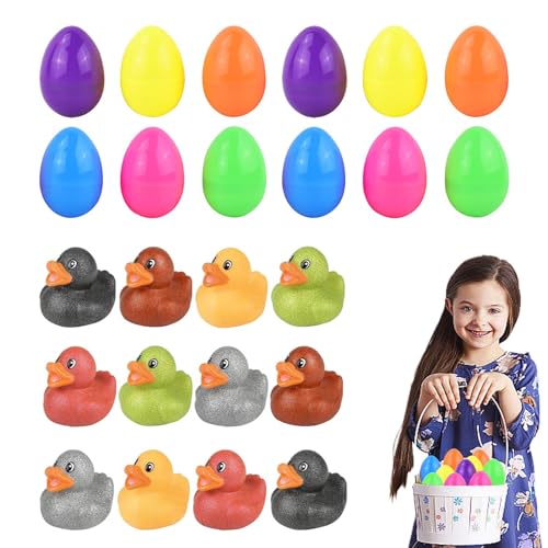 NAIYAN Mit verschiedenen Enten vorgefüllte Eier | Gummi-Enten-Ostereier,Leuchtend bunte Ostereier, vorgefüllt mit Enten für Geschenktüten und Karnevalsgeschenke von NAIYAN