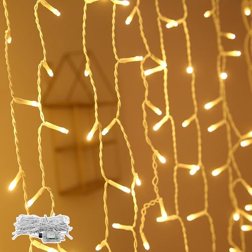 NAIZY LED Eisregen Lichterkette für innen und außen IP44 wasserdicht 8 Modi für Innenausstattung Außenbereich Schlafzimmer Hochzeit Weihnachten Party Warmweiß (200er LED - 5M) von NAIZY