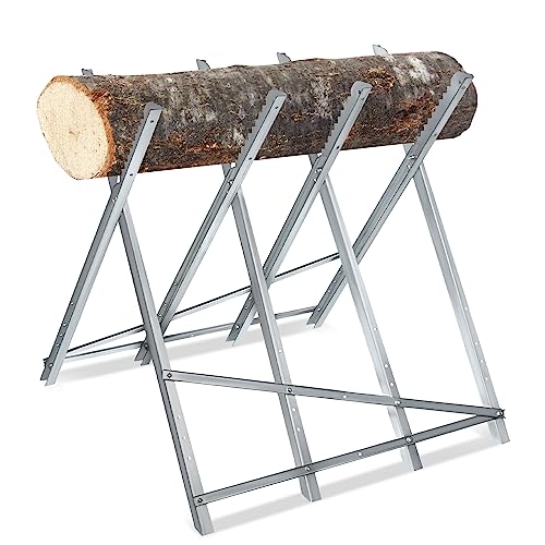 NAIZY Sägebock 82x80,5x79cm Klappbar Metall Holzsägebock Verzinkt Sägehilfe Sägegestell mit Achteckige Zahnsäge Kettensägebock für Kettensägen oder Handsägen, Silber von NAIZY