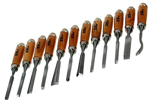 NAJDER Schnitzmeißel zum Holzschnitzen, Satz mit 12 Elementen, komfortabler Holzgriff, korrosionsbeständiger Stahl, mit Zwinge Versehen, höchste Haltbarkeit von NAJDER