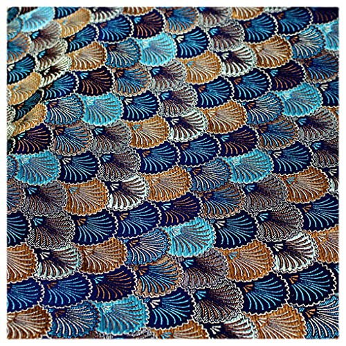 Brokat Satin Stoff Blau Muschel Muster Japanischer Stil Bastelstoff Dekostoff zum Nähen für Kissen, Tischdecke, Kostüm, Dekorationen, Patchwork, 150cm Breite(Size:1m) von NAKAN