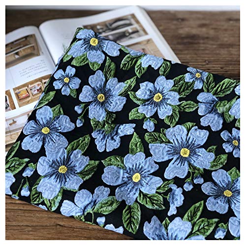 Jacquard Stoff 150cm Breite Blau Floral Poly Schneiderei Polsterstoff für DIY Nähen Vorhang Handwerk, Taschen, Kissen, Polsterung, Schwarz Grün(Size:2m) von NAKAN