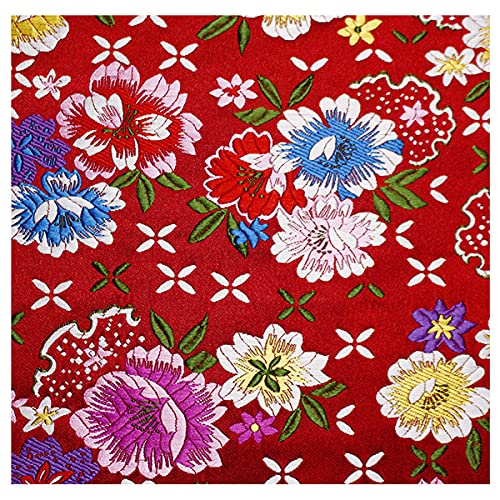 NAKAN Seidiger Satinstoff Brokatstoff Blumenmuster Chinesischer Traditioneller Bastelstoff für Kissen, Heimdekorationen, Kostüm, Patchwork, 75cm Breite(Size:3m,Color:rot) von NAKAN