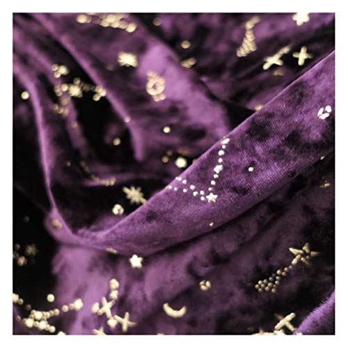 NAKAN Stretch Samtstoff 155x100cm Weiches Sternmondmuster Veloursgewebe für DIY Handwerk, Bekleidung Kostüm, Dekoration, Foto Hintergrund(Color:lila,Size:1m) von NAKAN