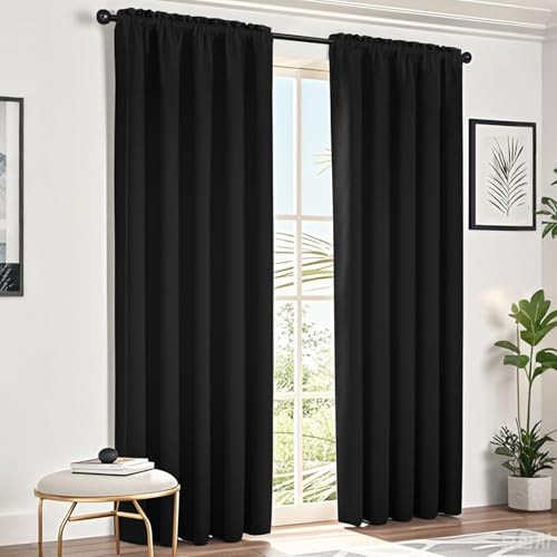 NAKIHOUSE Schwarze Verdunkelungsvorhänge, Thermovorhang, 244 cm, für Tür, Fenster, Wohnzimmer, Schlafzimmer, 2 Paneele von NAKIHOUSE