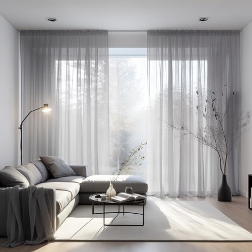 NAKIHOUSE Voile-Vorhang, 96 Tropfen-Netzvorhänge, lichtfilternde Fensterbehandlung, durchscheinend & Vorhänge, Schlitz oben, hellgrau, transparente Vorhänge für Schlafzimmer/Kinderzimmer, 132,1 x von NAKIHOUSE