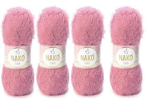 NAKO Paris, Strickgarn, Häkelgarn, Acryl, Schal, Wintermütze, Schal, Garn – 4 Knäuel (Kugel), 40 % Premium-Acryl, 60 % Polyamid, je Knäuel, 100 g, 268 Yds (Hellrosa 730) von NAKO