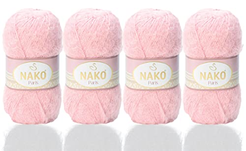 NAKO Paris, Strickgarn, Häkelgarn, Acryl, Schal, Wintermütze, Schal, Garn – 4 Knäuel (Kugel), 40 % Premium-Acryl, 60 % Polyamid, je Knäuel, 100 g, 268 Yds (Pulver 5408) von NAKO