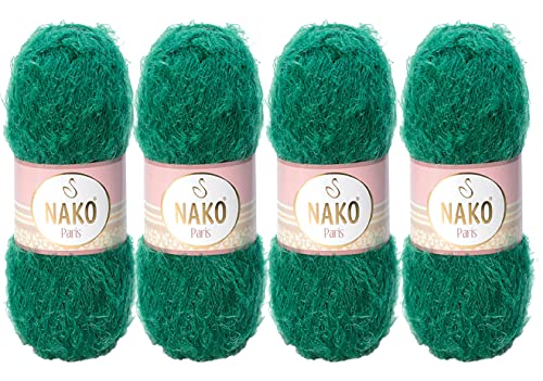 NAKO Paris, Strickgarn, Häkelgarn, Acryl, Schal, Wintermütze, Schal, Garn – 4 Knäuel (Kugel), 40 % Premium-Acryl – 60 % Polyamid, je Knäuel/Knäuel, 100 g, 268 Yds (Grün 3440) von NAKO