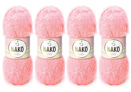 NAKO Paris, Strickgarn, Häkelgarn, Acryl, Schal, Wintermütze, Schal, Garn – 4 Knäuel (Kugel), 40 % Premium-Acryl – 60 % Polyamid, je Knäuel/Knäuel, 100 g, 268 Yds (Pink 3294) von NAKO