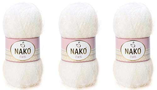 NAKO Paris, Strickgarn, Häkelgarn, Acrylschal Wintermütze Schal Garn – 3 Knäuel (Knäuel) 40% Premium Acryl – 60% Polyamid je Knäuel 100 g 268 Yds (300 Ecru) von NAKO