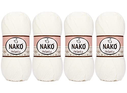 Nako -Brillant Handgeknüpfte Garn, Strickwolle weiß 5er Knäuel (208) von NAKO