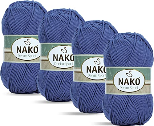 Nako Denim-Sport, Baumwoll-Kinnitting-Garn, Strickseil, Sie können einen Jeans-Look erhalten, (4 Knäuel) je Knäuel (100 g), Sie können es in Ihren Amigurumi, dekorativen Zöpfen (Live Blue 2859) von NAKO