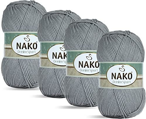 Nako Denim-Sport, Baumwoll-Kinnitting-Garn, Strickseil, Sie können einen Jeans-Look erhalten, (4 Knäuel) je Knäuel (100 g), Sie können es in Ihren Amigurumi, dekorativen Zöpfen (grau 1461) verwenden von NAKO