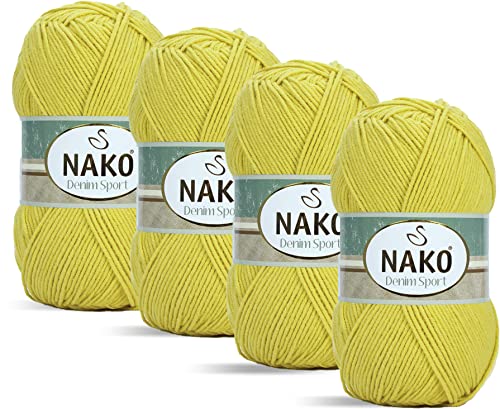 Nako Denim-Sport, Baumwoll-Kinnitting-Garn, Strickseil, Sie können einen Jeans-Look erhalten, (4 Knäuel) je Knäuel 100 g, Sie können es in Ihren Amigurumi, dekorativen Zöpfen (Seed 10633) verwenden von NAKO