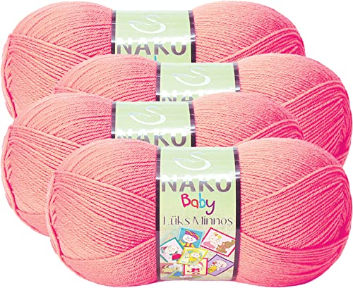Nako Lüks Minnoş Baby-Strickgarn, 4 Knäuel, je Knäuel, 100 g, 65 % Premium-Akrilik, %35 Polyamid, Strickgarn, das Sie im Herbst, Winter, Frühling, Sommer verwenden können, Neon Coral 11157 Nako Lüks Minnoş Baby-Strickgarn, 4 Knäuel, je Knäuel, 100 g, 65 % Premium-Akrilik, %35 Polyamid, Strickgarn, das Sie im Herbst, Winter, Frühling, Sommer verwenden können, Neon Coral 11157 von NAKO
