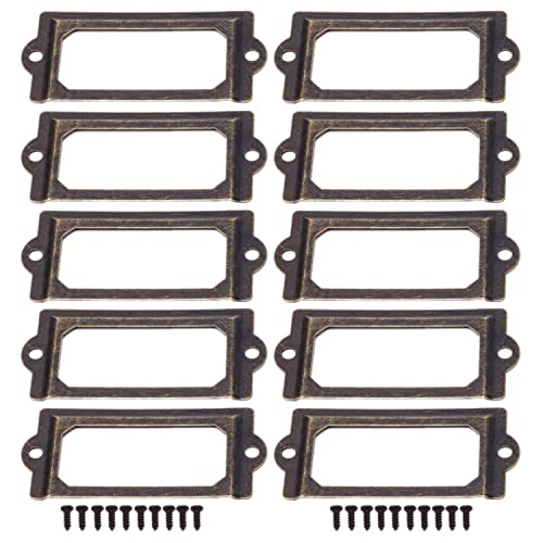 10 Stück Bronze Etikettenhalter Antiker Etikettenrahmen Metall Label Visitenkartenrahmen Möbel Schublade Schrank Kartenhalter Tag für Schubladen Aktenschränke (70x33mm) von NAKUPENDA
