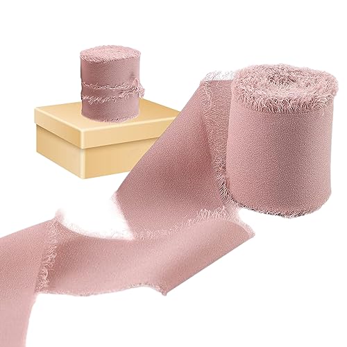 2 Rollen Chiffonband, Chiffonband Breit, Rohes Band Altrosa, Chiffonband-Fransen, Geschenkband Chiffon, Geschenkband Altrosa Band, Chiffonband Geschenkband, Wickelband aus Chiffon mit Rohen Kanten von NAMIC