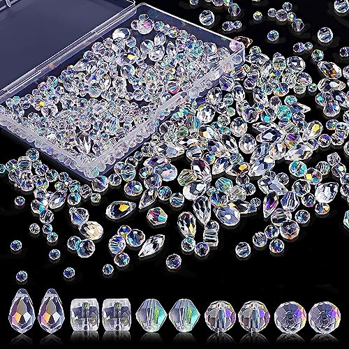 NAMIC 600 Stück Facettierte Perlen Glasperlen Glitzerperlen, Perlen Zum Auffädeln, Perlen für Armbänder für Basteln Schmuckherstellung, DIY Halsketten, Armbänder, Ohrringe (4/6/8 mm, AB-Farbe) von NAMIC
