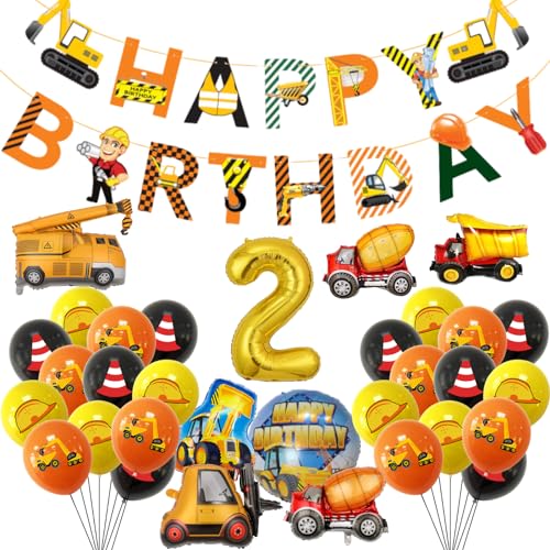Geburtstagsdeko Jungen 2 Jahre, Bagger Luftballons, Bulldozer Luftballons, Traktor Folie Riesenballon, Geeignet für Baustellen-Themenparty, Hochzeit, Kindergeburtstag, Abschlussdekoration von NAMIC