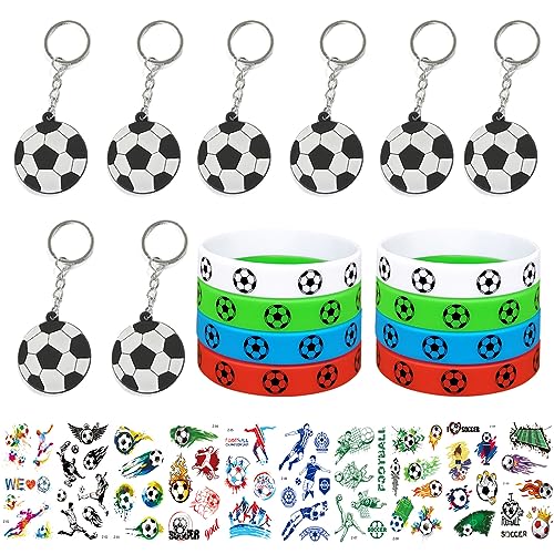 26 Stück Fußball Party Gastgeschenke Set, Fußballaufkleber, Fußball Schlüsselanhänger, Aufkleber für Fußballarmband, Mitgebsel Fussball Kindergeburtstag, Fußball Party Mitgebsel Kinder, Fussball Deko von NAMIC