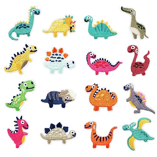 16 Pieces Patches zum Aufbügeln Dinosaurier Bügelflicken Kinder mit 1 Nadel und Fadensatz Aufnäher zum Aufbügeln Patch Sticker für T-Shirt, Jeans, Kleid, Hut, Kleidung, Taschen von NAMIS