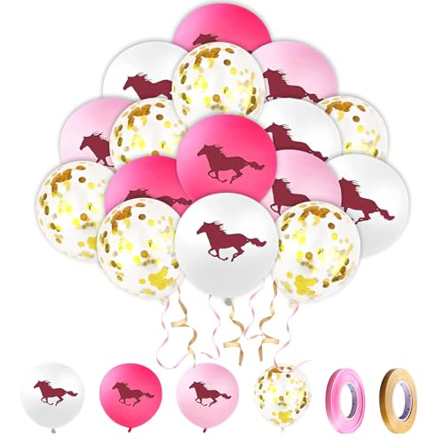 40 Stück Cowboy Luftballon Set, 12 zoll Pferde Latex Luftballons, Ballons Rosa Weiß Rote, Gold Konfetti Luftballons mit Bändern, für Mädchen Geburtstag, Hochzeit, Baby, Cowboy Party Dekorationen von NAMIS