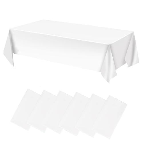 NAMIS 6 Stück Weiße Tischdeckens,Tischdecke Rechteckig 137 x 274 cm, Tischdecke Biertisch, wasserdichte Tischdeck,Tischdeckes für Geburtstage,Abschlussfeiern, Hochzeiten und Andere Anlässe von NAMIS