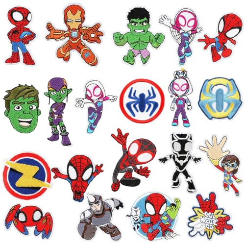 Patches Zum Aufbügeln Jean Patch Sticker zum Aufnähen Bügelbilder Patches Set Sewing Applique für T-Shirt Jeans Kleidung Taschen (20 Spider Man Aufnäher) von NAMIS