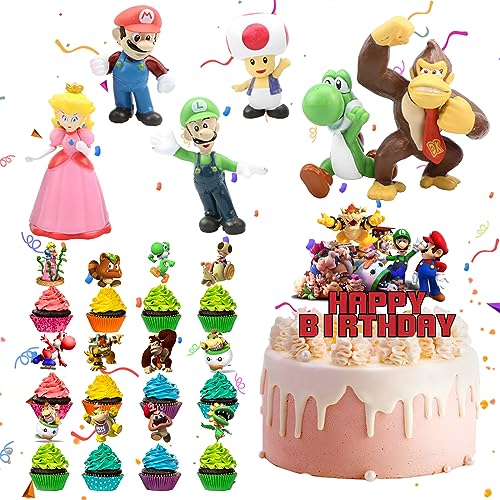 31 Stück Super Mario Toppers, 6Pcs Super Mario Figuren für Torte, 24Pcs Super Mario Kuchen Deko, 1Pcs Geburtstag Banner, Mini Figuren Tortendeko für Geburtstage Kindern Party Kuchen Dekoration 31 Stück Super Mario Toppers, 6Pcs Super Mario Figuren für Torte, 24Pcs Super Mario Kuchen Deko, 1Pcs Geburtstag Banner, Mini Figuren Tortendeko für Geburtstage Kindern Party Kuchen Dekoration von NAMIS