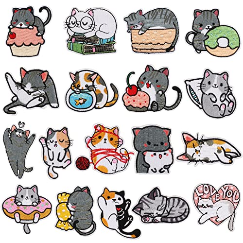 Patches Zum Aufbügeln 18 Stück Aufnäher Katze Niedlich Aufnäher Kinder Patch Sticker Flicken Zum Aufbügeln Bügelbilder Patches Sticker Zum Aufbügeln für Kleidung t-Shirt Jeans von NAMIS