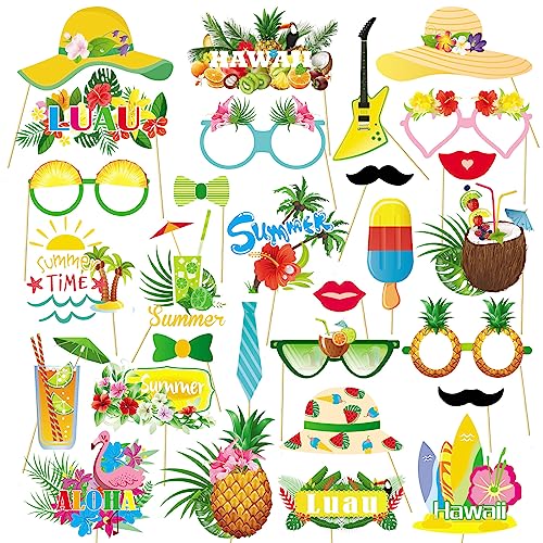 29 Stücke Foto-Requisiten in Hawaii Fotoautomaten-Requisiten für den Sommer Hawaii Party Deko Poolparty Deko Flamingo Party Sommer Deko Geeignet für Foto-Requisiten Zum Thema Stranddekoration von Homry