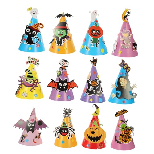 NAMOARLY 12 Stück Teiliges Halloween DIY Papier-hut mit Cartoon-motiven Leichte und Bequeme Materialqualität Kreatives Design für Halloween Partydeko Kostüm und Kreatives Basteln von NAMOARLY