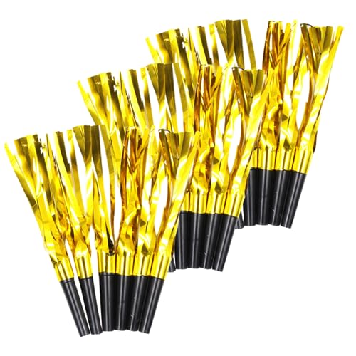 NAMOARLY 18 Stück Pfeife Blase Lichtschwert Tassen zappeln Becher für hühner ausgerechnet weihnachten Partygeschenke Kinderparty-Gebläse Plastik Golden von NAMOARLY